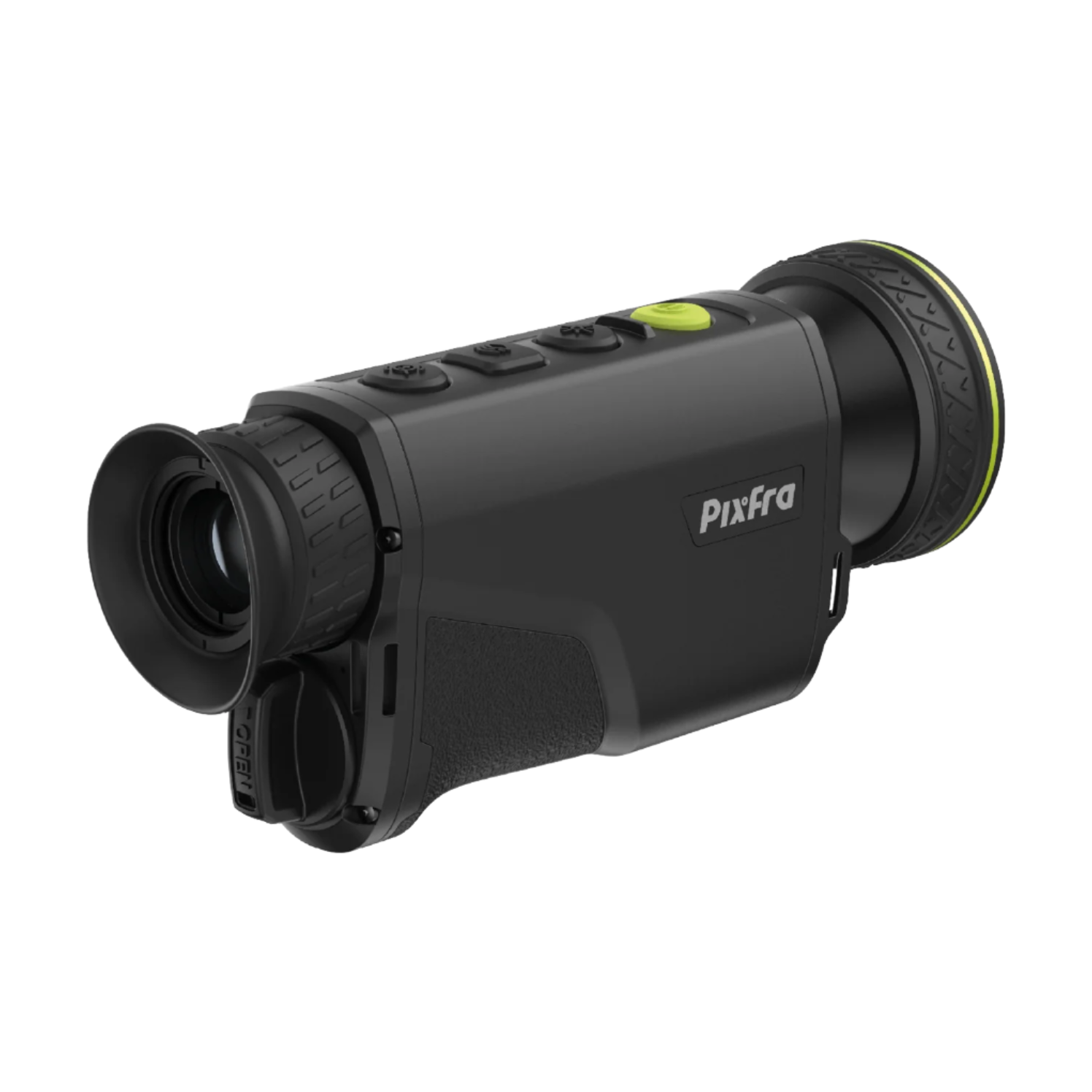 Rear-left angled view highlighting branding, button layout, and streamlined profile.