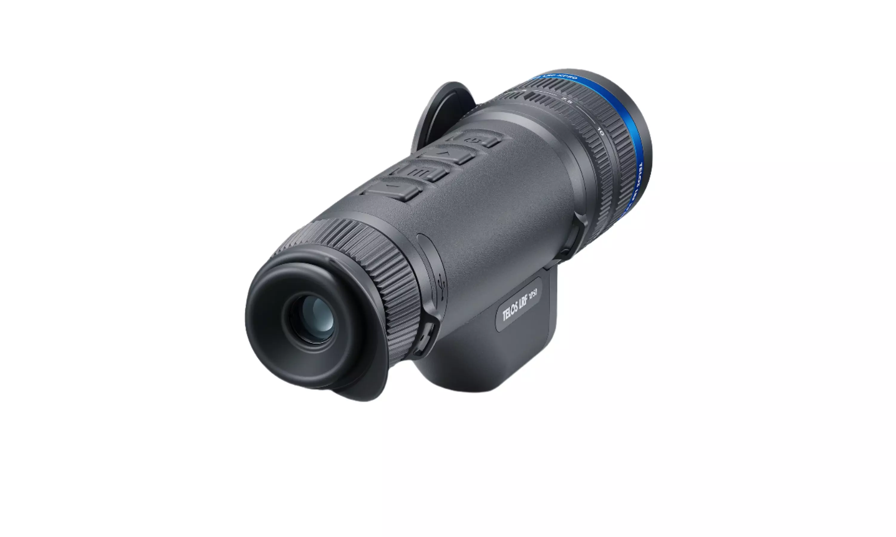 Rear view of the Pulsar Telos LRF XP50 thermal monocular showing eyepiece and controls.