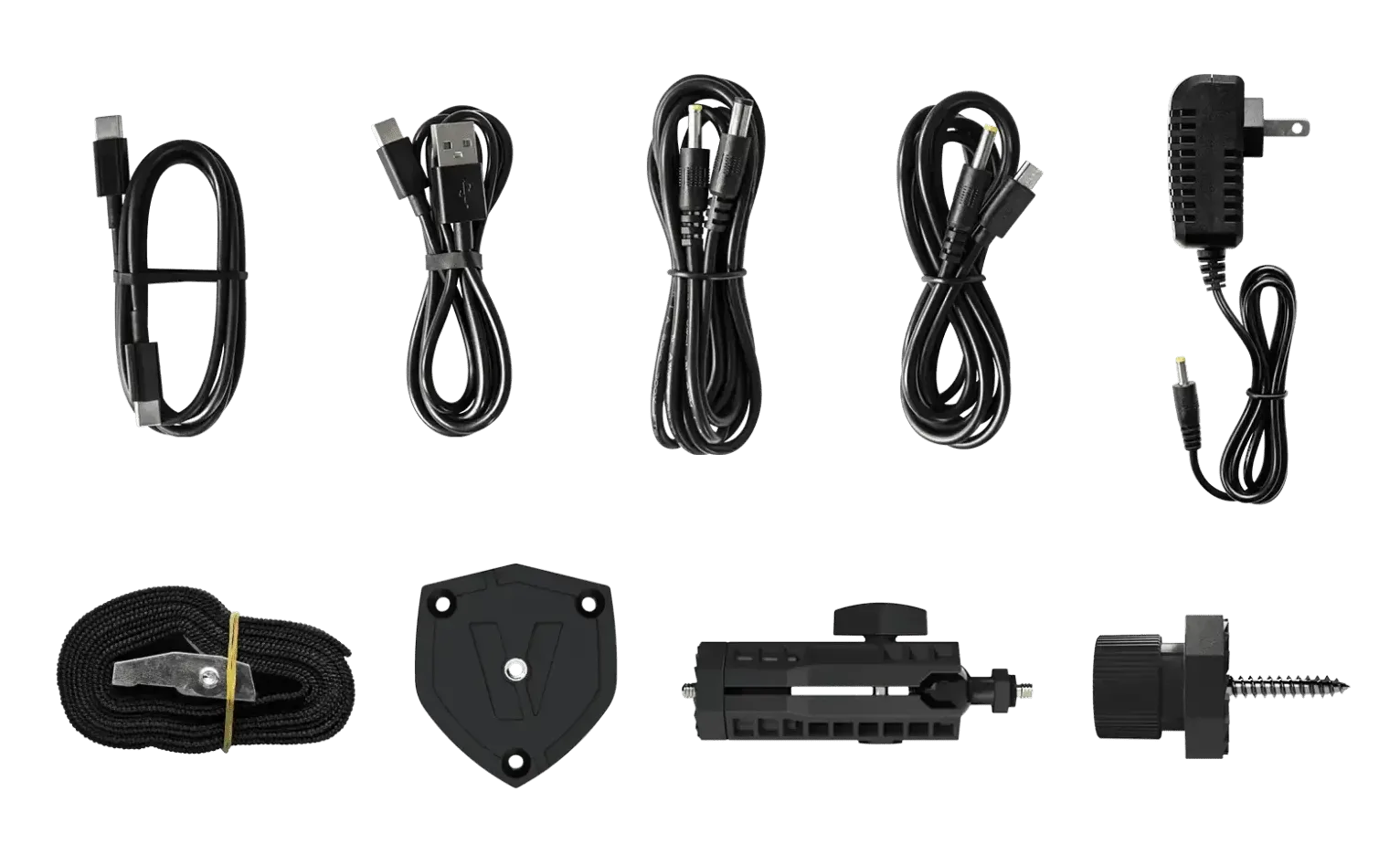 Full layout of cables, mounts, and accessories
