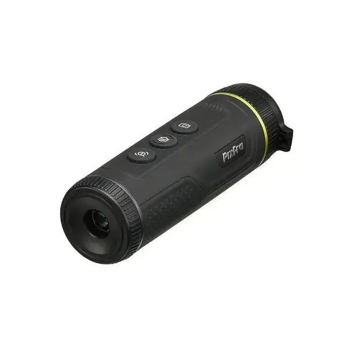 Rear-left angled view of Pixfra Mile 2 Thermal Monocular with textured grip