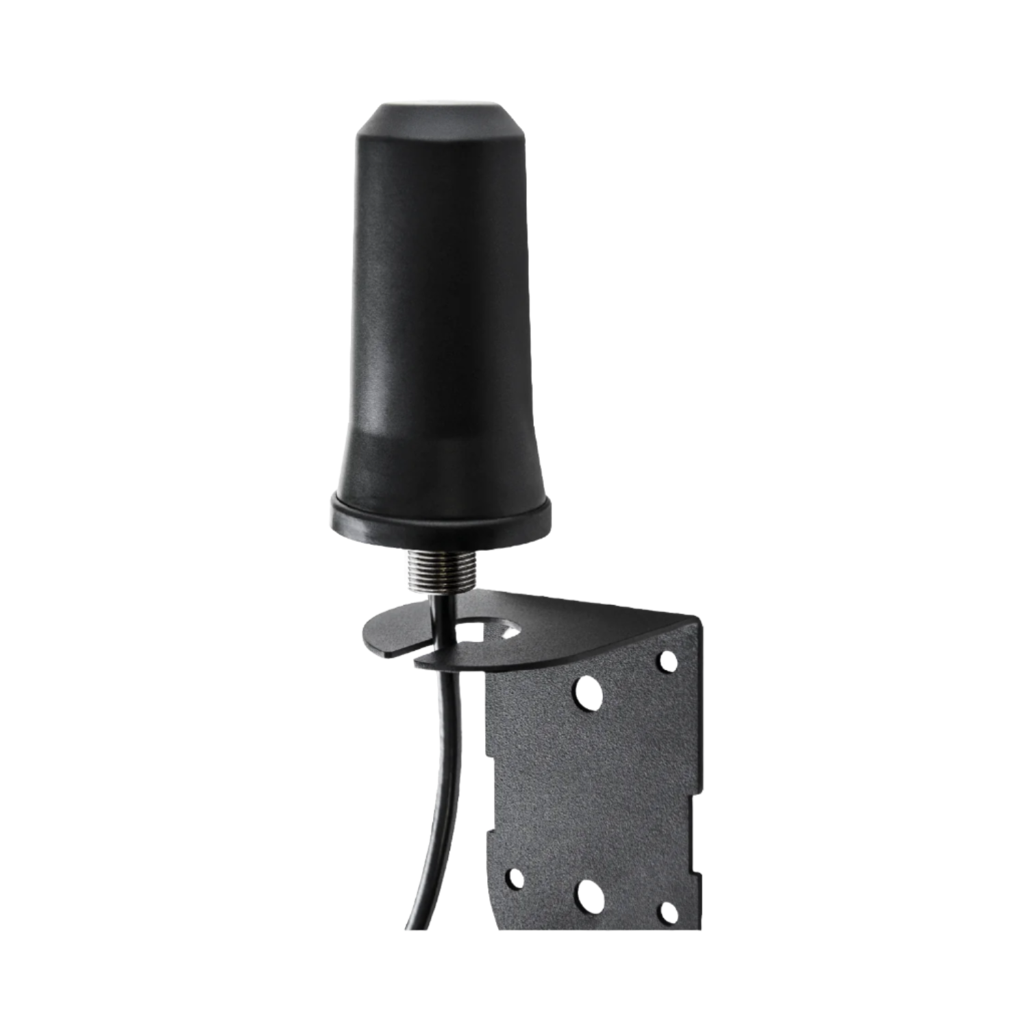 Angled view of SPYPOINT CA-01 antenna with mounting bracket fully assembled and cable attached