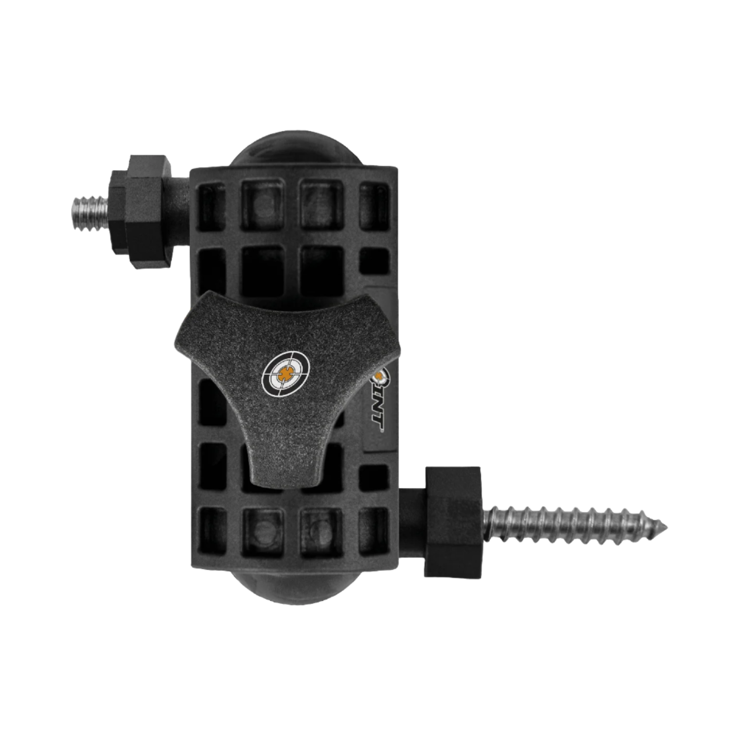 Top view of SPYPOINT MA-500 Mounting Arm showing adjustment knob, mounting screws, and grid-patterned body