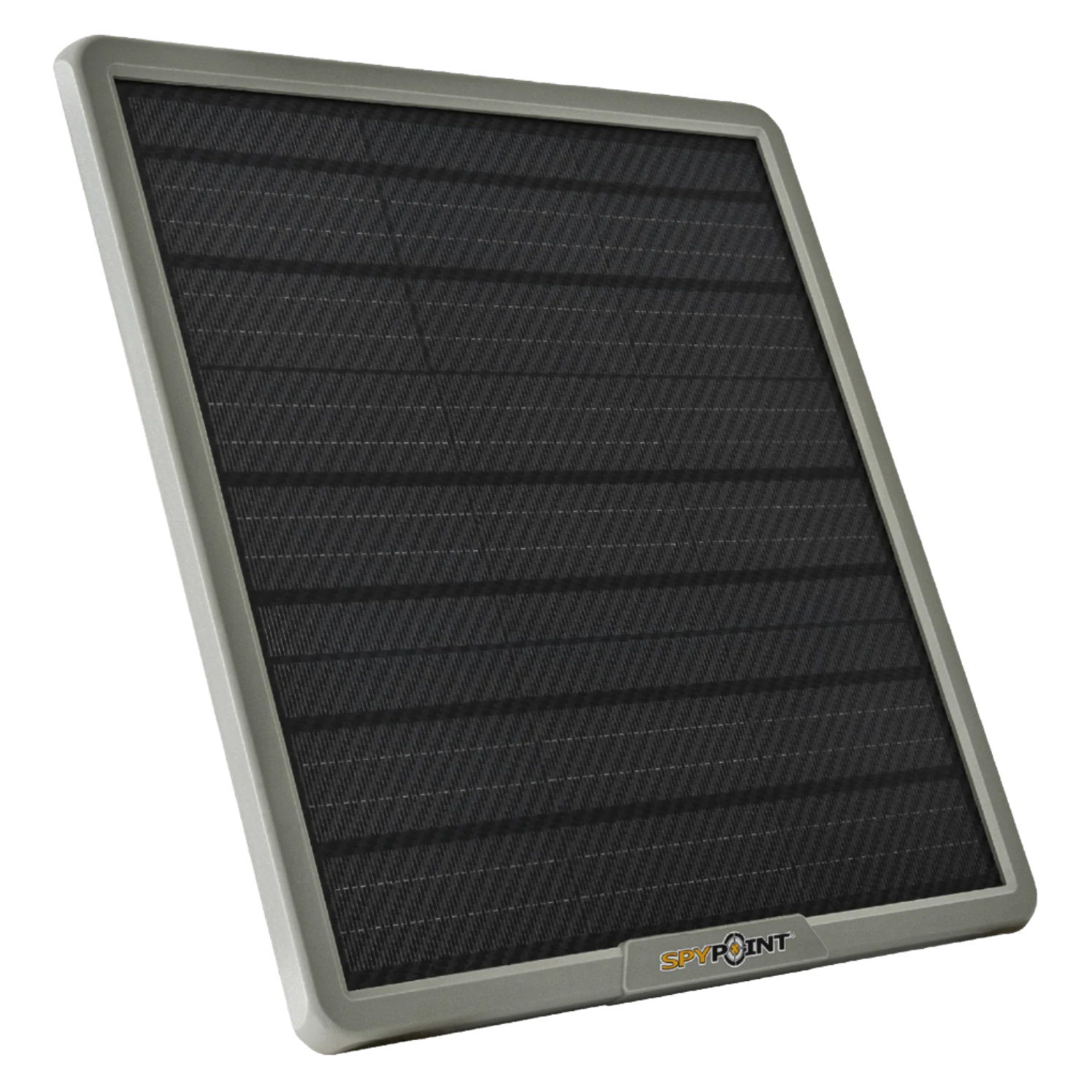 Angled front view of SPYPOINT SPLB-22 solar panel showing full panel face with SPYPOINT branding