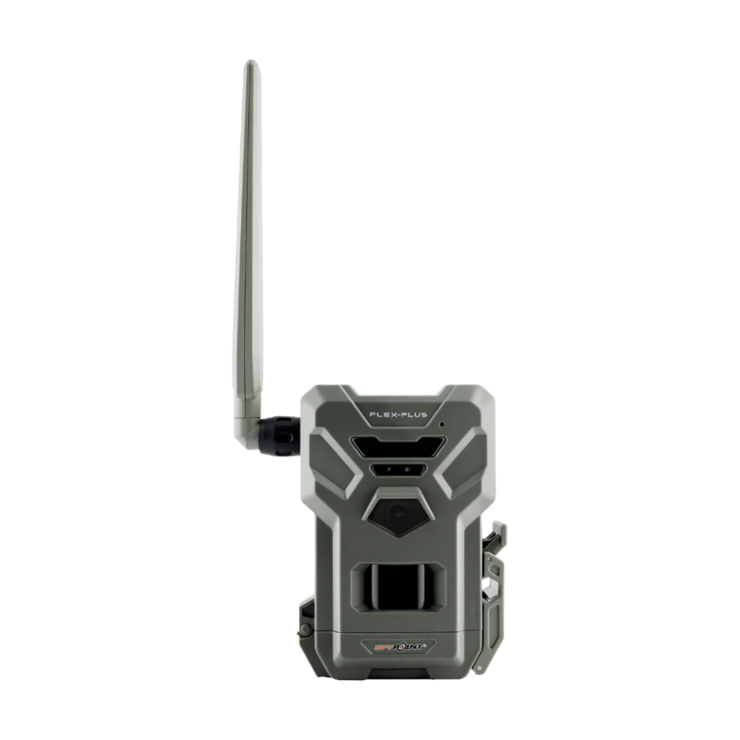 Front view of SPYPOINT Flex-Plus Cellular Trail Camera with antenna