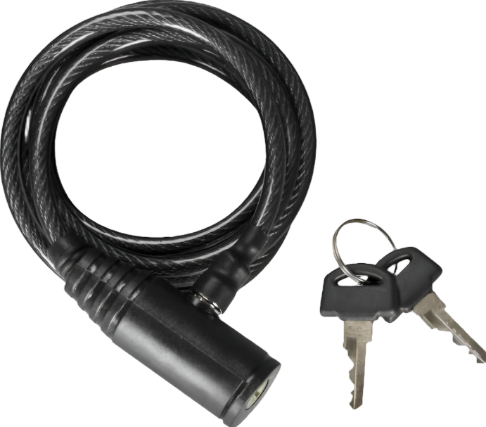 Coiled security cable lock with two metal keys